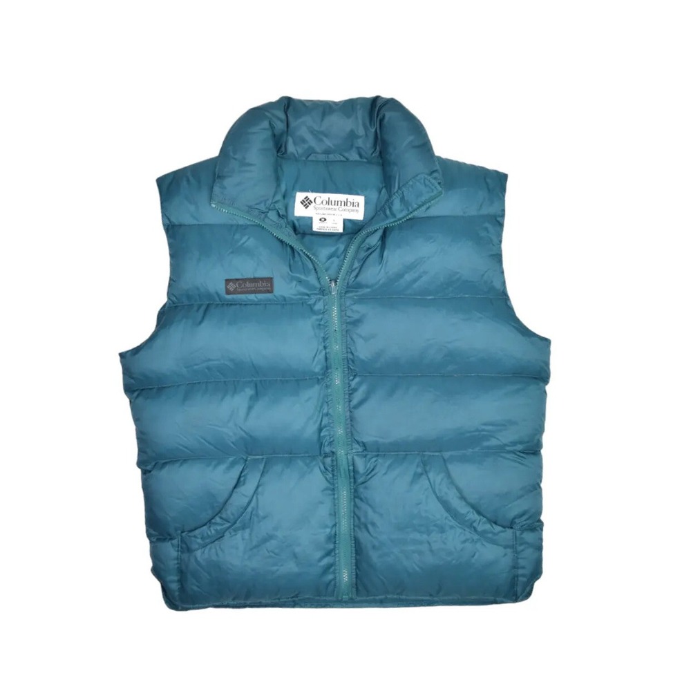 Vintage Columbia Jacket Womens M Puffer Vest Blue Full Zip Goose Down Insulated